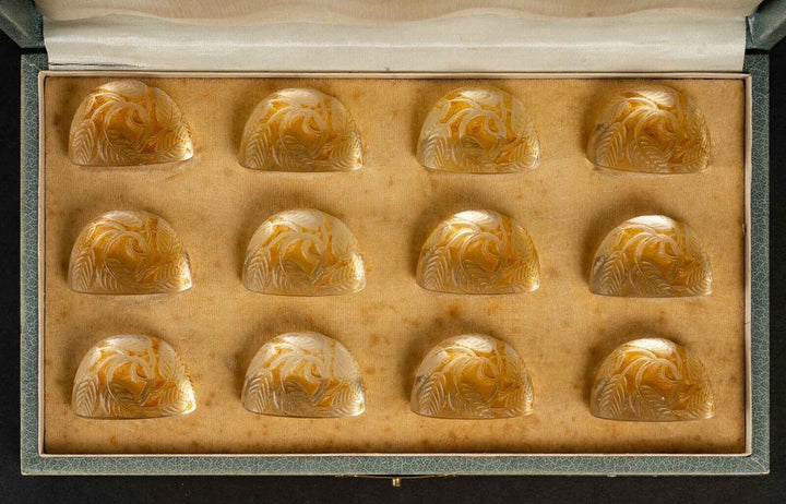 Suite De 12 Porte Menus Feuilles Rene Lalique R.Lalique Set Of 12 Menu Holders