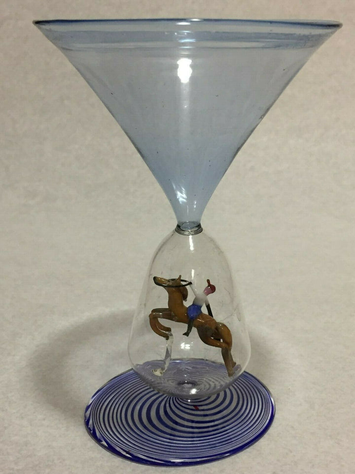 Bimini glass goblets, set of 4, polo riders, collectible, rare, art glass