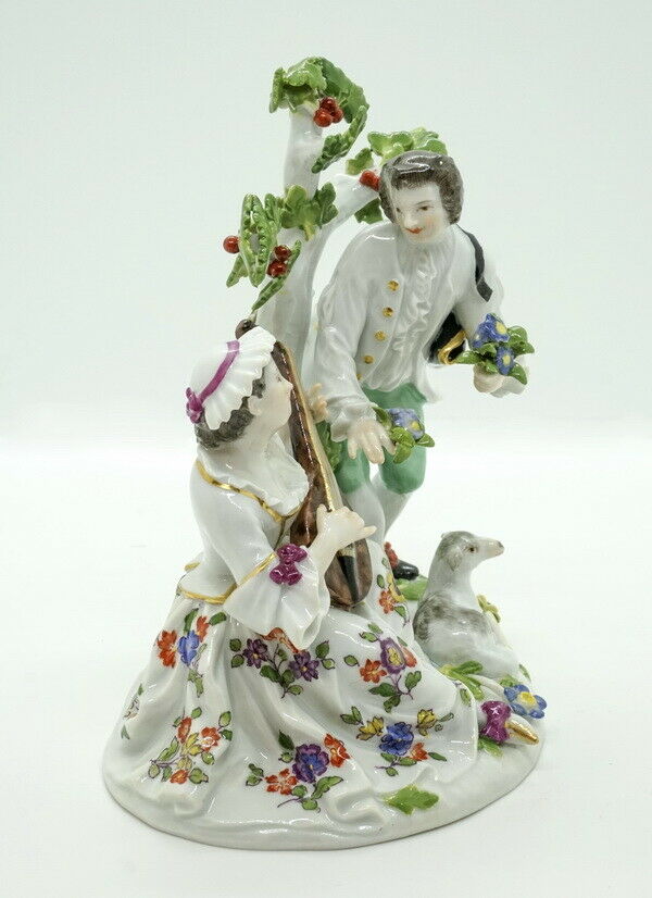 マイセン人形(MEISSEN)　羊飼いシリーズ「桜の木の下でマンドリンを持つ二人」