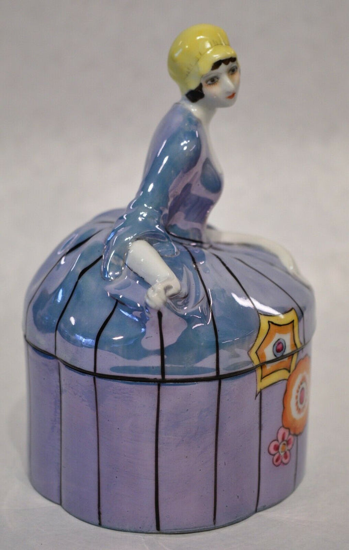 Great & scarce Art Deco lady Noritake blue luster oval box c.1920’s Superb!