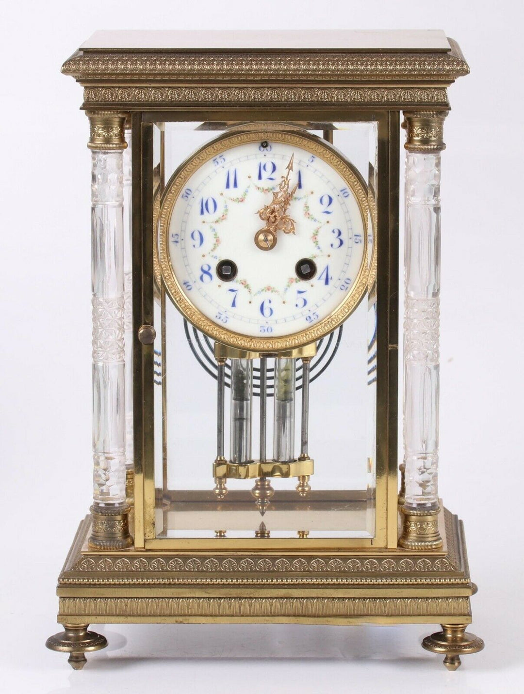 Superb Highly Decorated French Cut Crystal Regulator Clock Baccarat Style Column