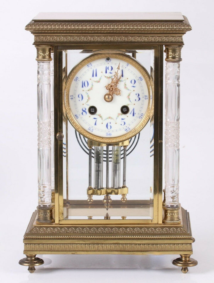 Superb Highly Decorated French Cut Crystal Regulator Clock Baccarat Style Column