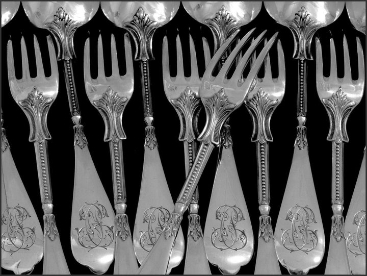 Linzeler French Sterling Silver Flatware Set 48 pc w/chests Neo Classical