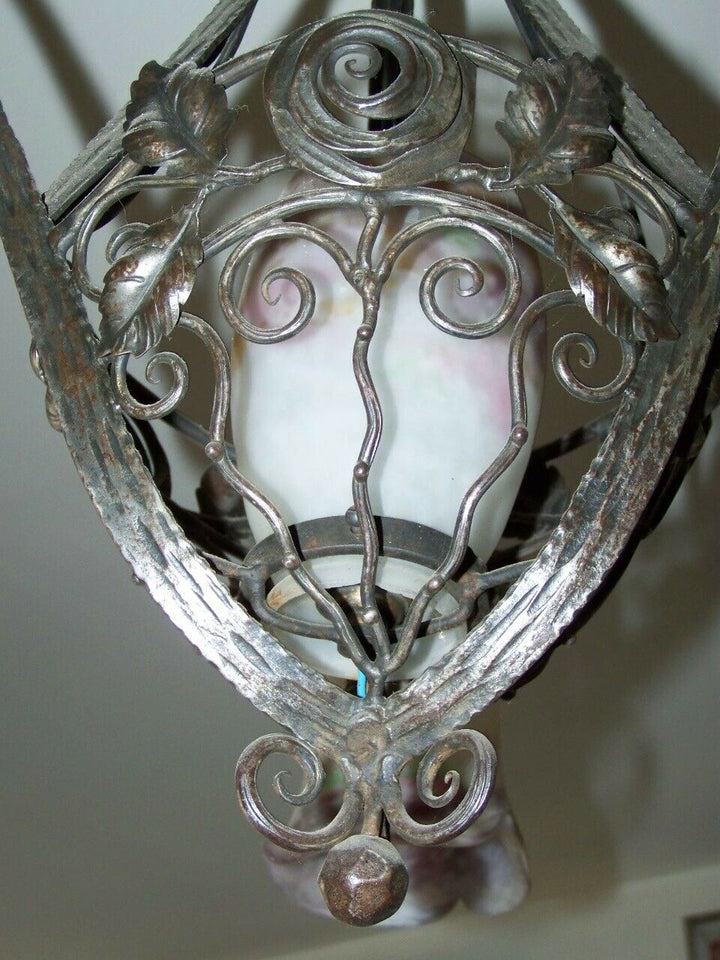 Suspension d'époque Art Nouveau pate de verre colorée signé MULLER frères Lunev
