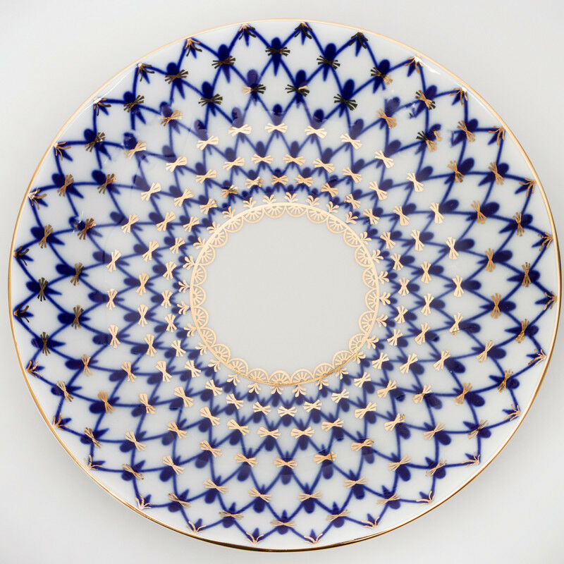 Classic Cobalt Net Teacup and Saucer by Imperial Porcelain Lomonosov LFZ IFZ