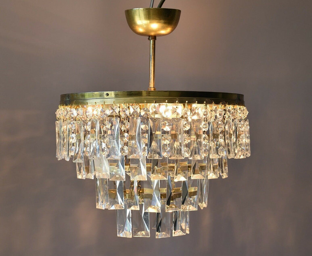 Flush Ceiling Light Vintage Chandelier, Antique Lighting, Oblong Crystal Light