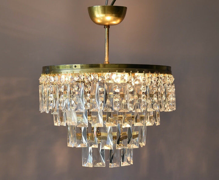 Flush Ceiling Light Vintage Chandelier, Antique Lighting, Oblong Crystal Light