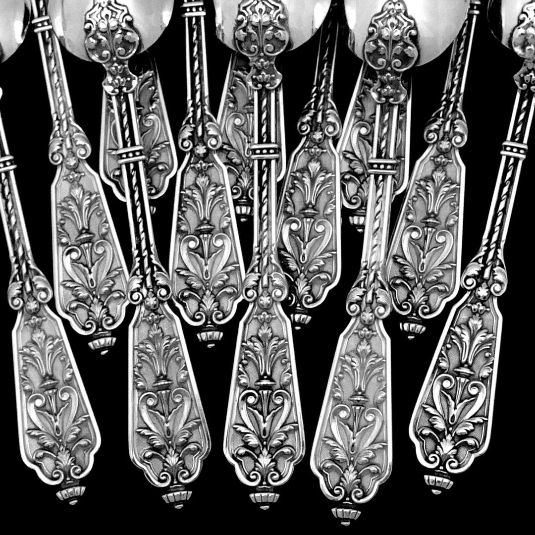 Puiforcat Rare French Sterling Silver Tea Spoons Set, Original Box, Renaissance