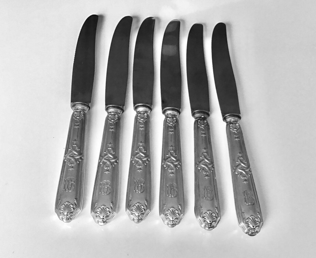 Puiforcat Moliere French solid 800 Silver Dinner meat knife 6/PS