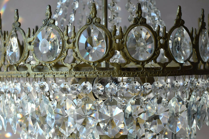 Antique Vintage Lighting, Crystal Chandelier, Shabby Chic French Lamp Pendant