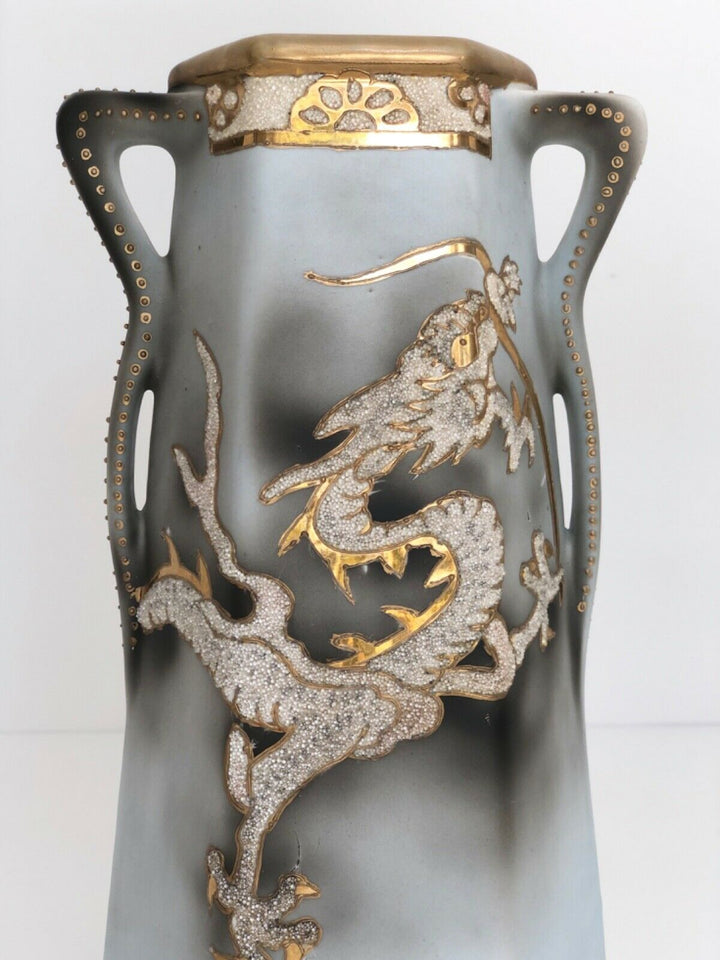 Art Nouveau Royal Nishiki Nippon Moriage Japanese Dragon Vase