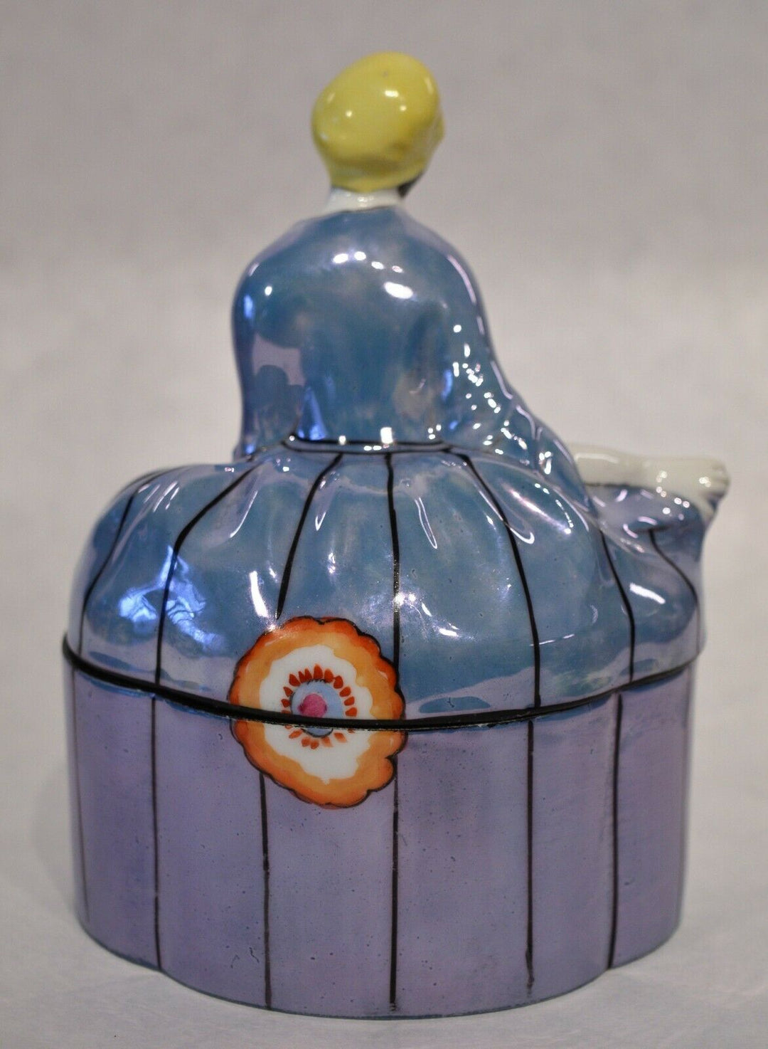 Great & scarce Art Deco lady Noritake blue luster oval box c.1920’s Superb!