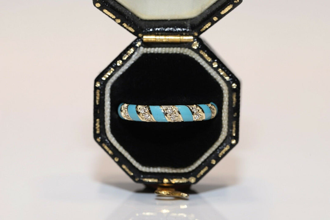 14K ナチュラルダイヤモンドとエナメルのリング