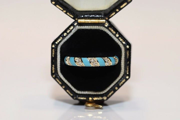 14K ナチュラルダイヤモンドとエナメルのリング