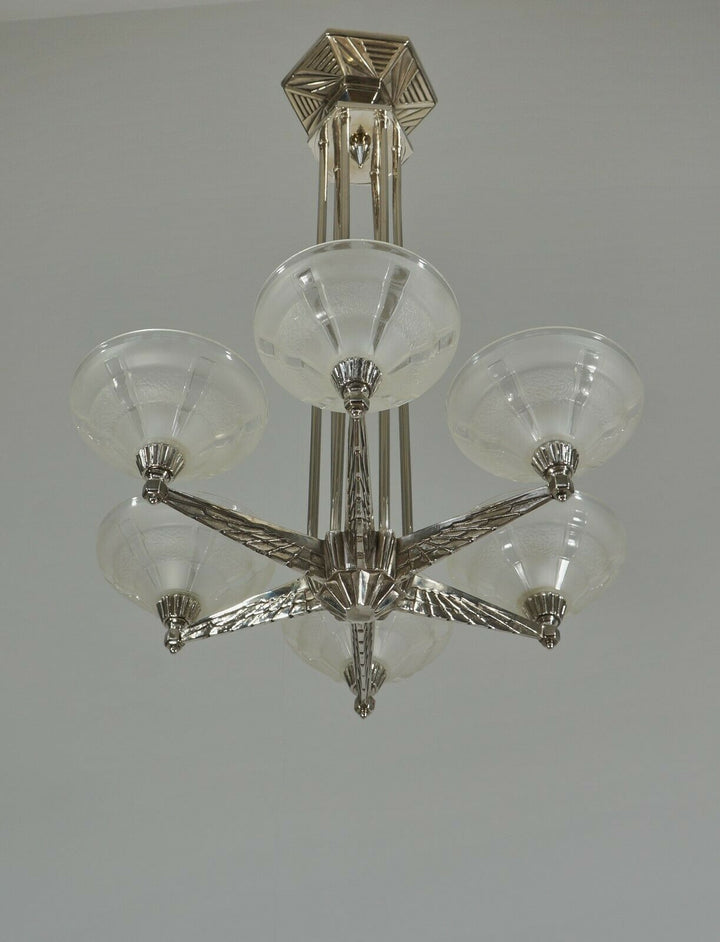 FRENCH 1930 ART DECO CHANDELIER by H.Fournet ...... lamp muller degué era France