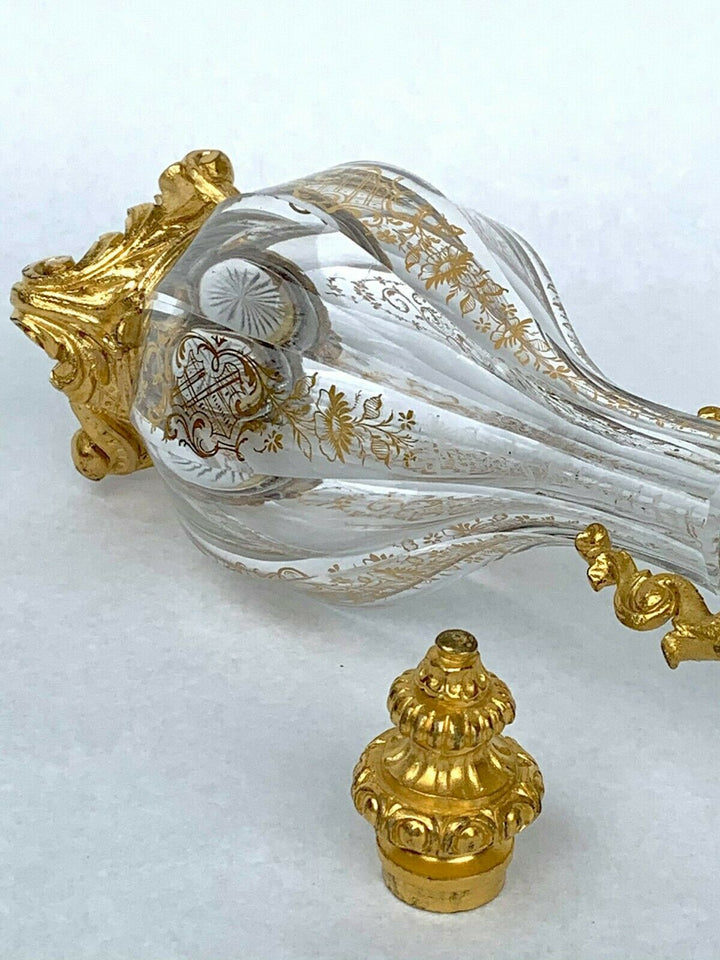 BACCARAT ANTIQUE FLASK CRYSTAL CUT AND BRONZE GILDED