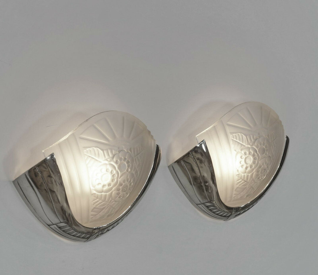 VIARMÉ : PAIR FRENCH ART DECO WALL SCONCES ........ lights 1930 lamp muller era