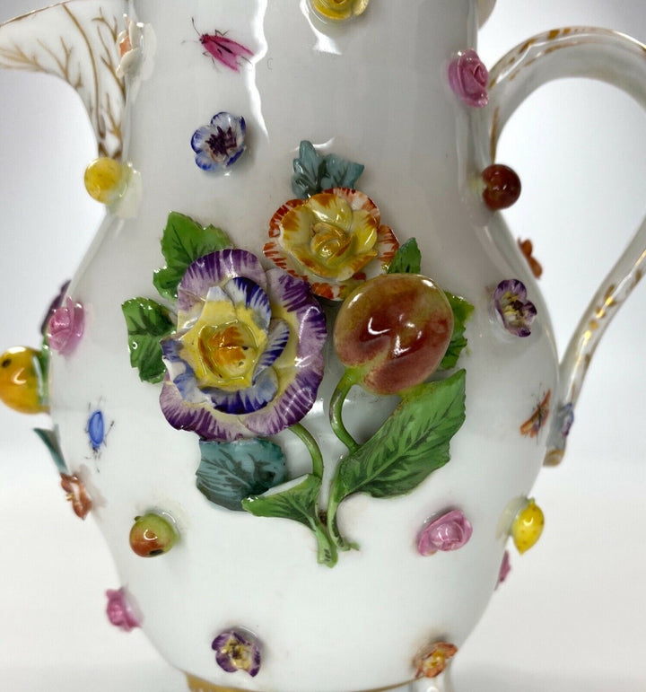 Meissen porcelain water jug. Flower & Fruit encrusted, c. 1870.