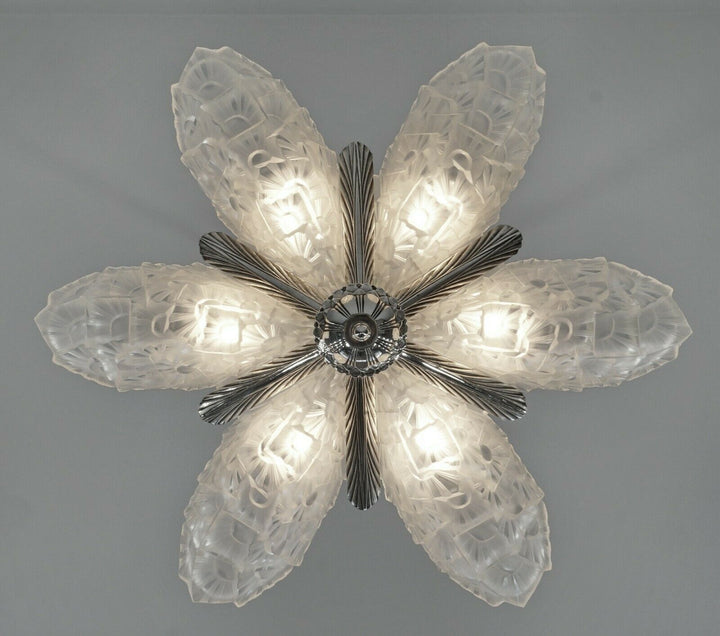 HUBENS & DEGUÉ : FRENCH 1930 ART DECO CHANDELIER ........ muller daum era France