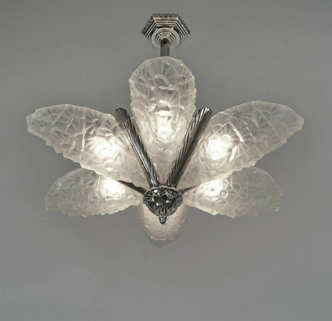 HUBENS & DEGUÉ : FRENCH 1930 ART DECO CHANDELIER ........ muller daum era France