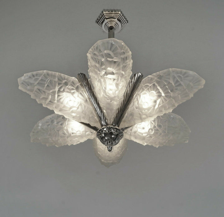 HUBENS & DEGUÉ : FRENCH 1930 ART DECO CHANDELIER ........ muller daum era France