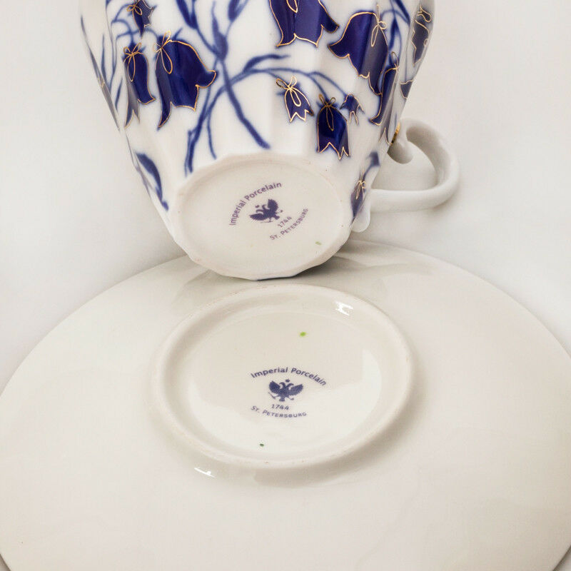 インペリアルポーセリン　ティーカップ＆ソーサー　ロモノーソフ　ブルーベル模様