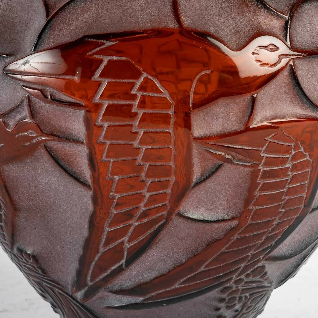 Vase Courlis René Lalique Ambre Patiné Blanc R.Lalique Amber Glass White Patina
