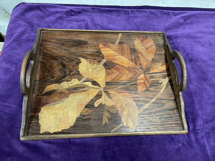 ANCIEN PLATEAU MARQUETERIE SIGNE GALLE ÉPOQUE ART NOUVEAU NOYER