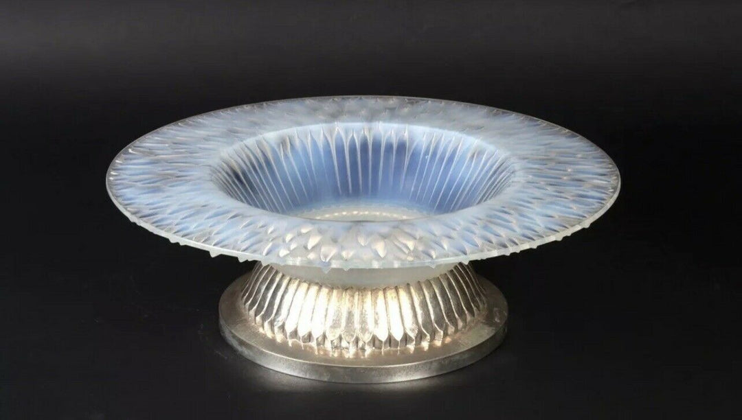 René Lalique Coupe Flora Bella Opalescent Pied Argent R.Lalique Silver Foot