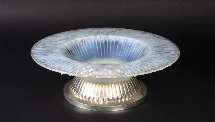 René Lalique Coupe Flora Bella Opalescent Pied Argent R.Lalique Silver Foot
