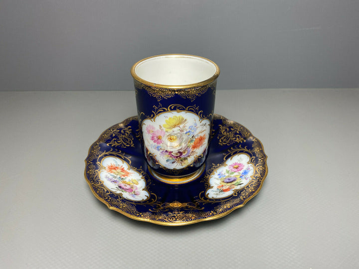 MEISSEN GEDECK BECHER UT KOBALTBLAU WATTEAUMALEREI BLUMEN GOLD 1.WAHL BESTOSSEN