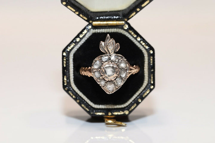 アンティーク オリジナル 8K オスマン ナチュラルローズカットダイヤモンドのハートリング