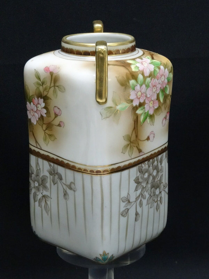 RARE ANTIQUE c.1911 MORIMURA NORITAKE HAND PAINTED GILDED FLORAL VASE ~ 8"