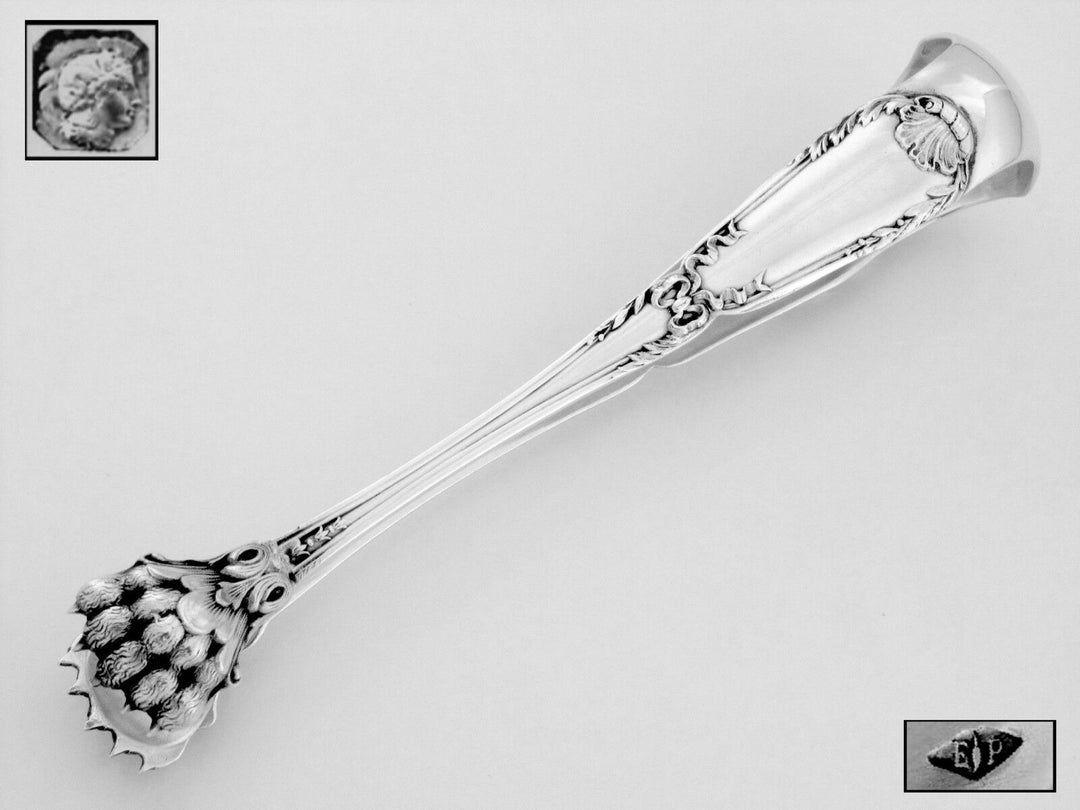 Puiforcat Antique French All Sterling Silver Sugar Tongs Pompadour