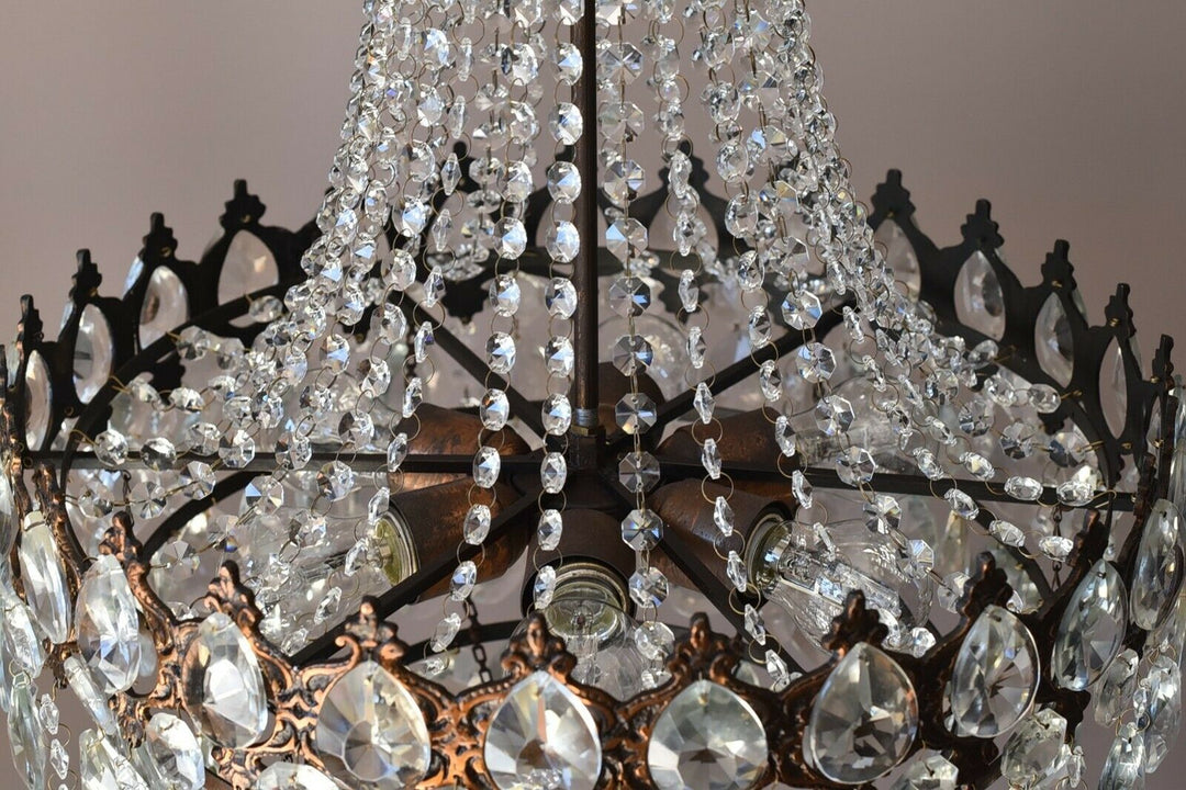 Vintage Crystal Chandelier, Antique Lighting, lamp, Hall pendant for Home Living