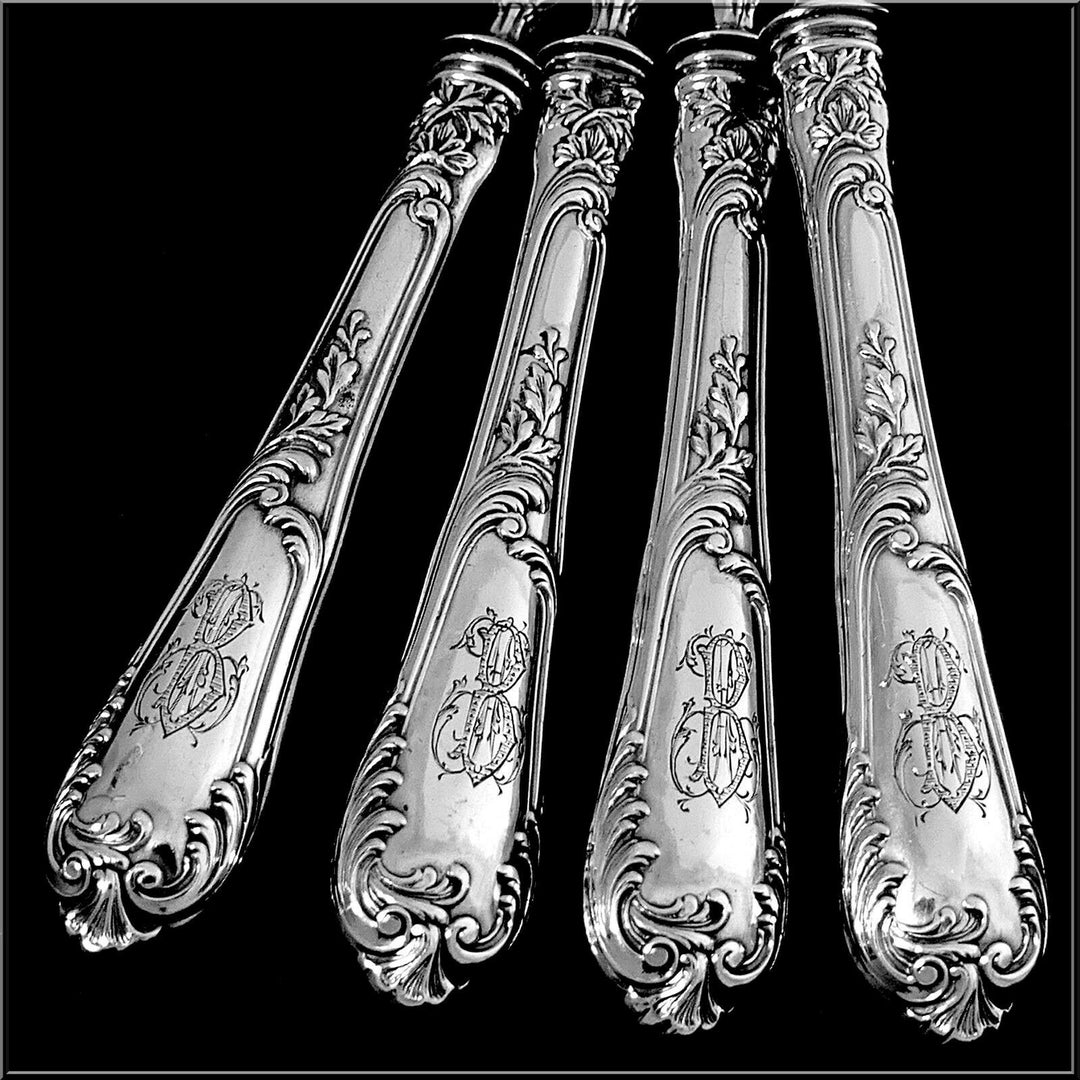 Soufflot French All Sterling Silver Dessert Hors d'Oeuvre Set 4 Pc, Original Box