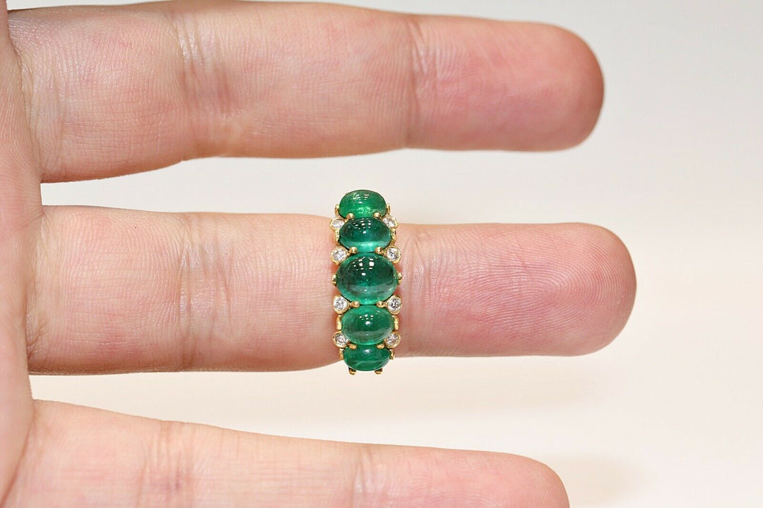 18K ナチュラルダイヤモンドとカボションカットエメラルドのリング