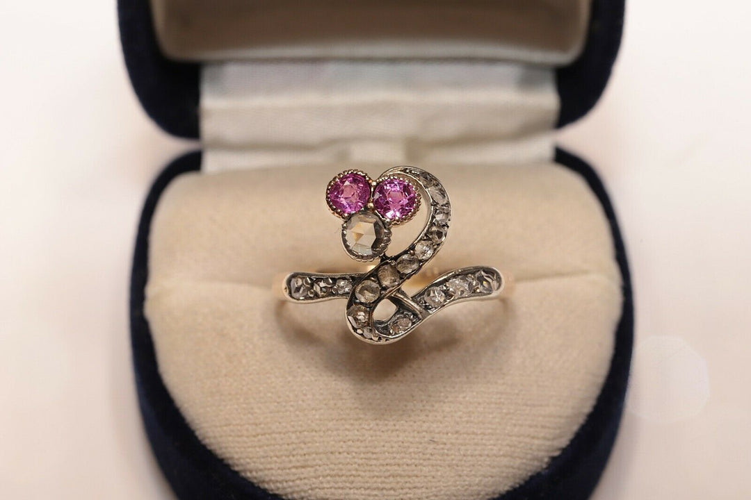 アンティーク オリジナル アールヌーヴォー 18K ナチュラルローズカット　ダイヤモンドのリング