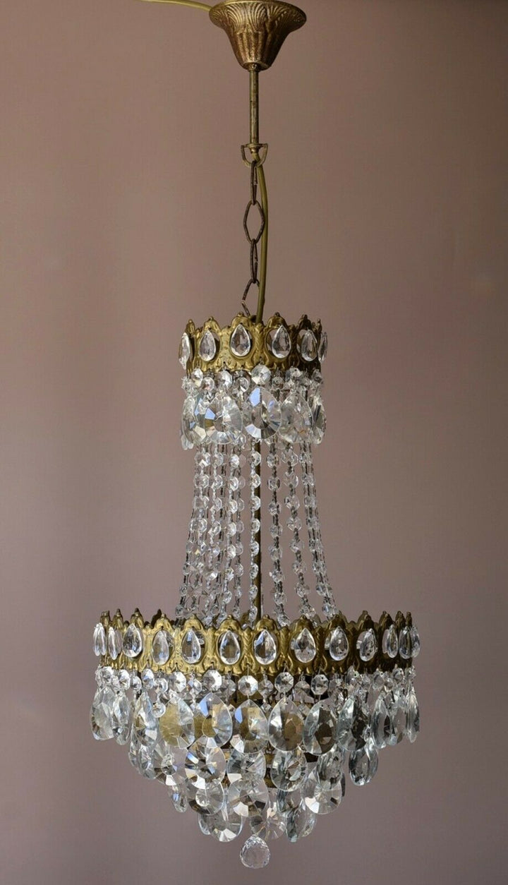 Two Antique Vintage Crystal Chandeliers, Ceiling Lighting, pendants, Home Lamps