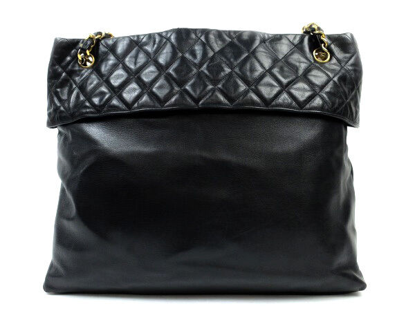 AUTH CHANEL BLACK CLASSIC LAMBSKIN TOTE SHOULDER BAG
