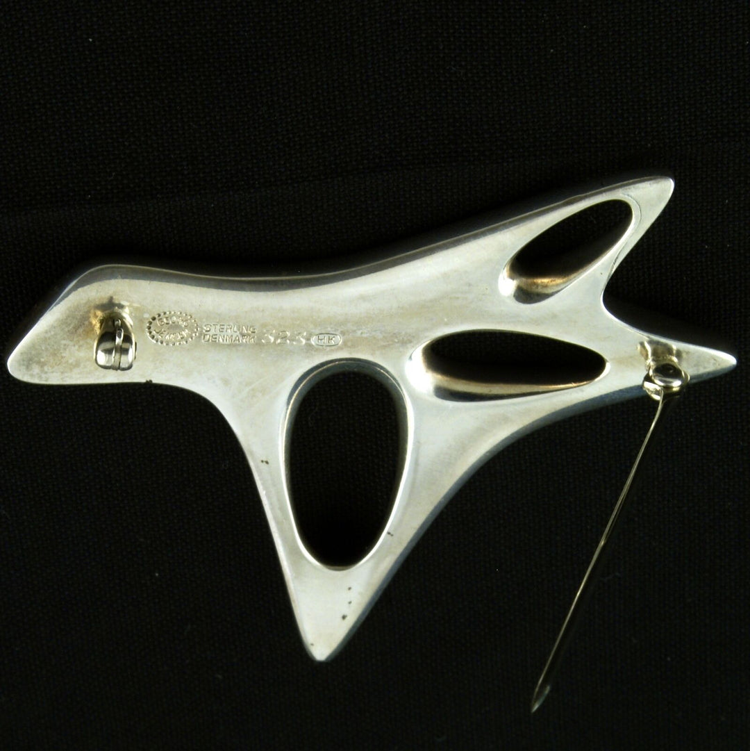 Georg Jensen Sterling Silver Brooch with Black Enamel #323 - Henning Koppel