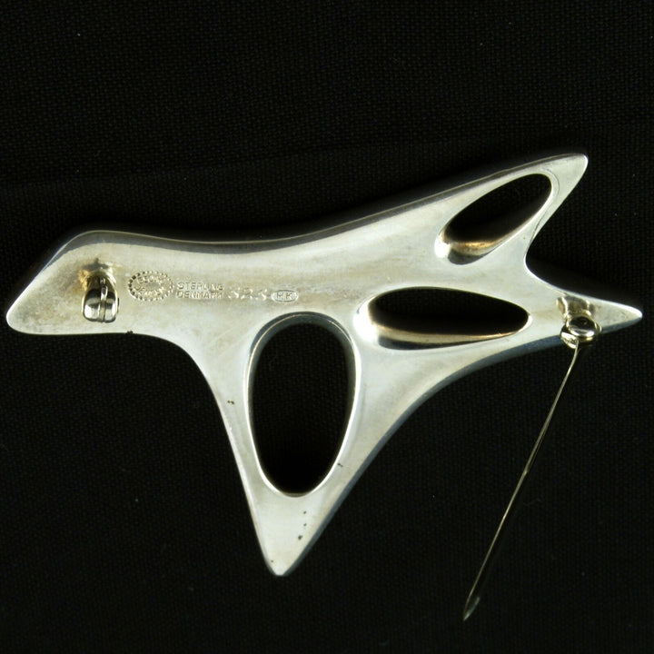 Georg Jensen Sterling Silver Brooch with Black Enamel #323 - Henning Koppel