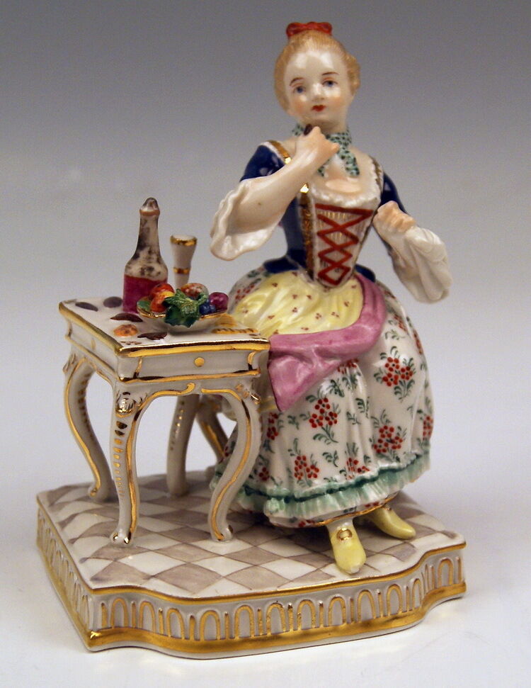 邁森 MEISSEN マイセン FIGUR FÜNF SINNE DER GESCHMACK DAME AM TISCH THE TASTE MNR: E2
