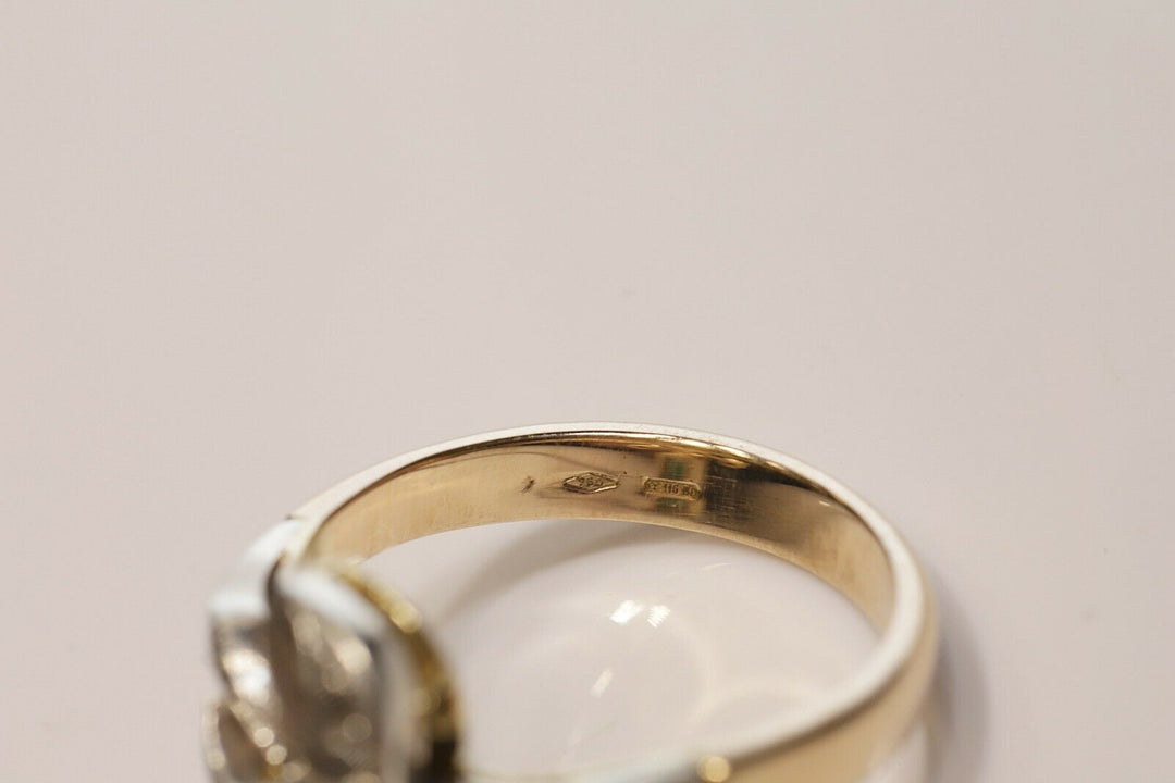 アンティーク オリジナル 18K ナチュラルローズカットダイヤモンドとエメラルドのリング