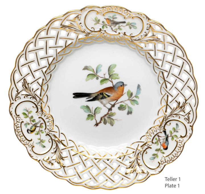 Durchbruchteller Vogel auf Ast Meissen Neuer Ausschnitt 1. Wahl 1850-1924 20,5cm