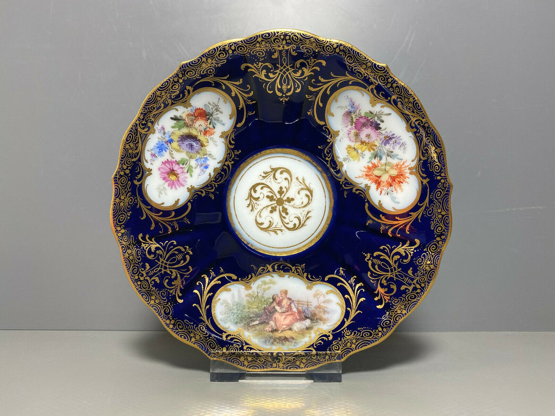 MEISSEN GEDECK BECHER UT KOBALTBLAU WATTEAUMALEREI BLUMEN GOLD 1.WAHL BESTOSSEN