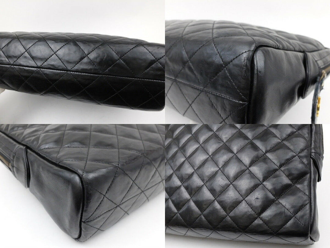 AUTH CHANEL BLACK CLASSIC LAMBSKIN TOTE SHOULDER BAG