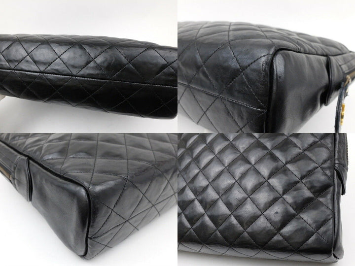 AUTH CHANEL BLACK CLASSIC LAMBSKIN TOTE SHOULDER BAG