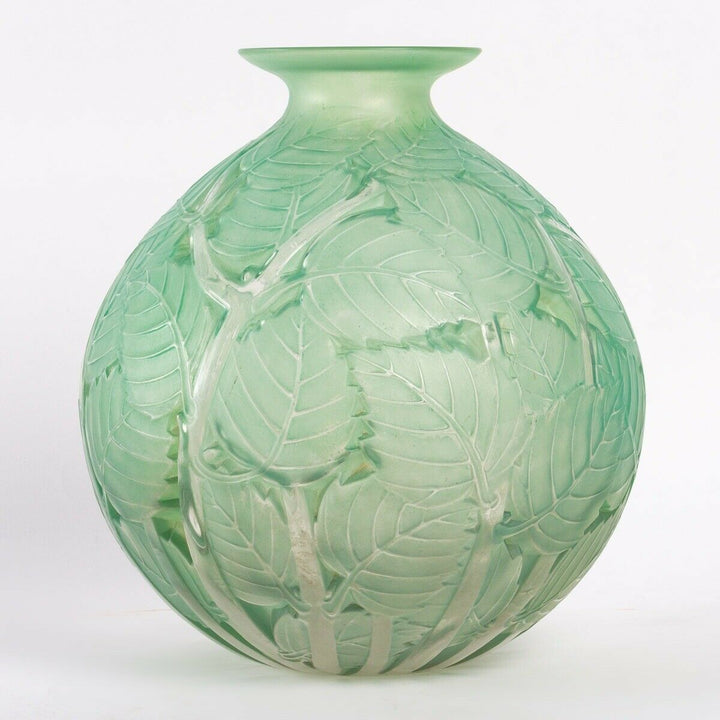 Vase Milan Verre Patine Vert René Lalique R.Lalique Green Stained Glass Leaves