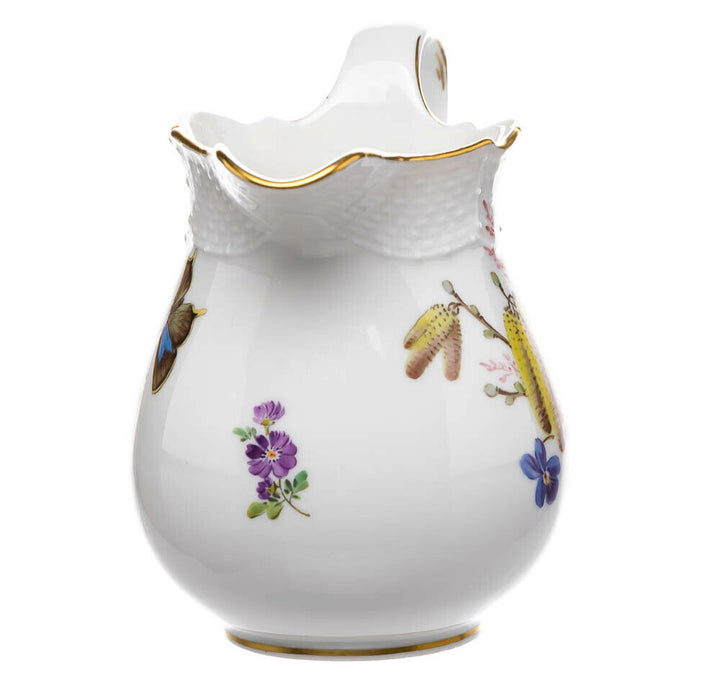 Milchhkanne Blume naturalistisch, bunt, mit Schmetterling Meissen 1. Wahl 1963